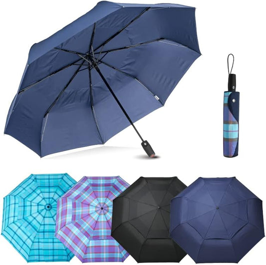 Edinburgh Large Windproof Travel Umbrella - Wind Resistant, Automatic, Strong Build to Last Steel and Fiberglass Rib, Umbrellas for Rain for Men and Women - 54 Inch Double Vented Canopy Big Enough To Fit In 2 Adults - Auto Open Close