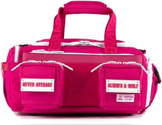 WOLFpak 20L Mini Duffle Bag for Gym & Travel | Waterproof Carry-On Weekender Bag with Shoe Compartment, Hard Bottom, and Tactical Molle System (Pink Goddess)