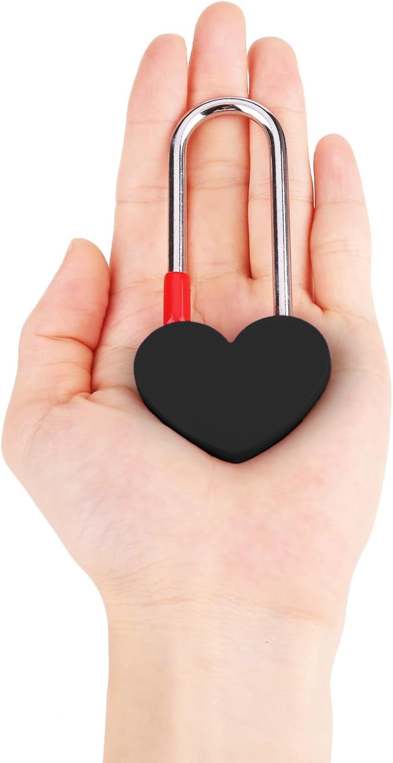10PC 3.5" 50mm Love Lock Heart Padlock,Black Single Heart Wish Lock for Lovers Wedding,Valentines,Anniversary,Travel, Valentines Day, Bridge(NO Key)