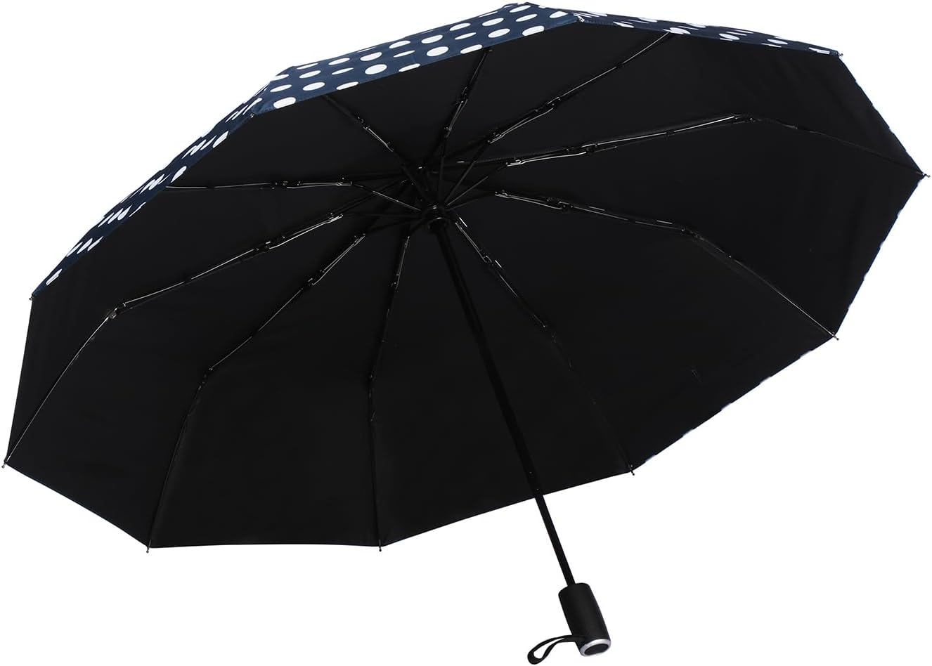 Agaric Cute Polka Dots Large Travel Umbrella for Rain & Sun, 46” UV Protection Auto Open Close Waterproof Folding Umbrella Windproof Compact Umbrella