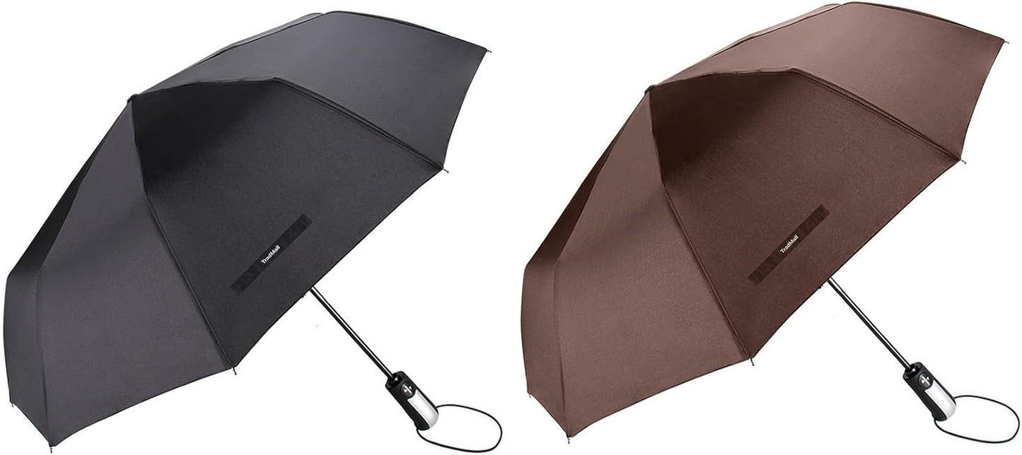 TradMall 2 Pack Travel Umbrella Windproof 46/56 Inches Large Canopy Reinforced Fiberglass Ribs Auto Open & Close