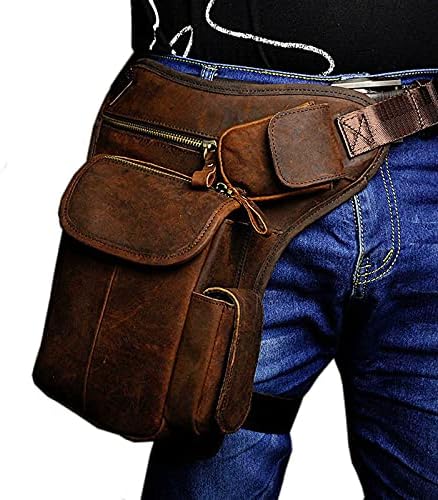 Leather Waist Pack Drop Leg Bag for Men Women Belt Bumbag Multi-Purpose Motorcycle Bike Outdoor Sports Tactical Cycling Riding Hiking Camping Pouch