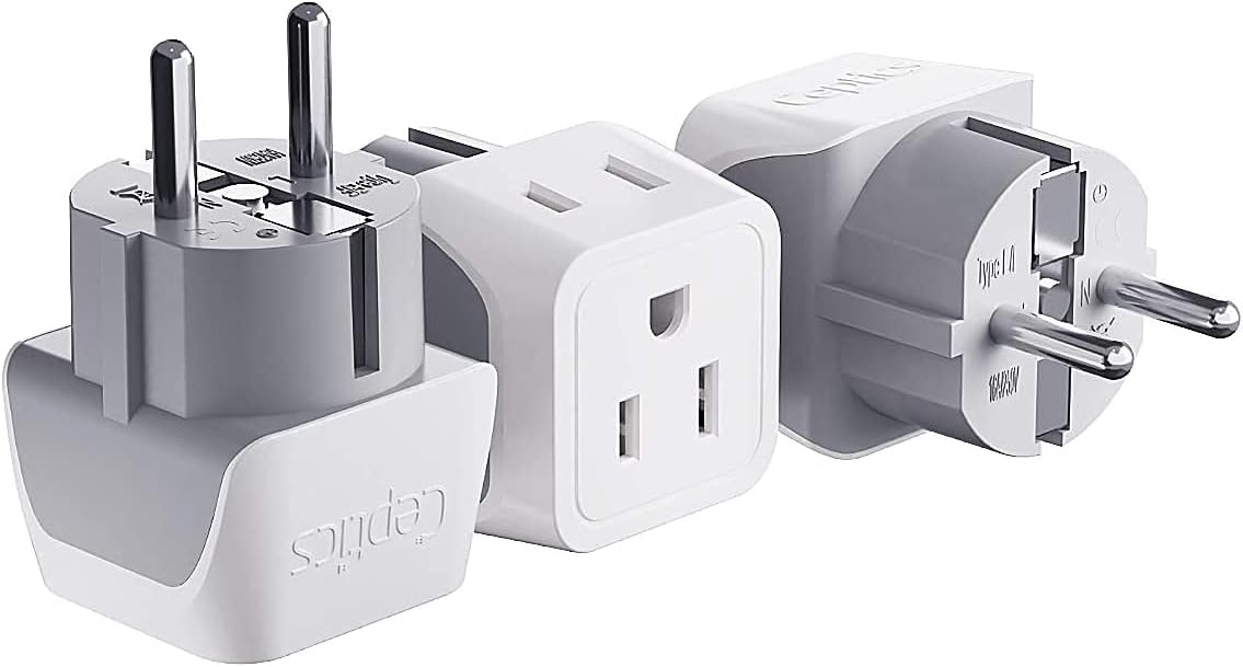 Ceptics Belgium, Finland, Spain Travel Adapter Plug - Type E/F - European - 2 In 1 - Light Weight - Perfect for Cell Phones, Chargers, Cameras and More (3 Pack)
