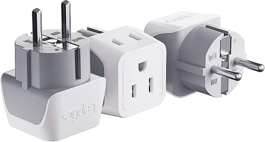 Ceptics Belgium, Finland, Spain Travel Adapter Plug - Type E/F - European - 2 In 1 - Light Weight - Perfect for Cell Phones, Chargers, Cameras and More (3 Pack)