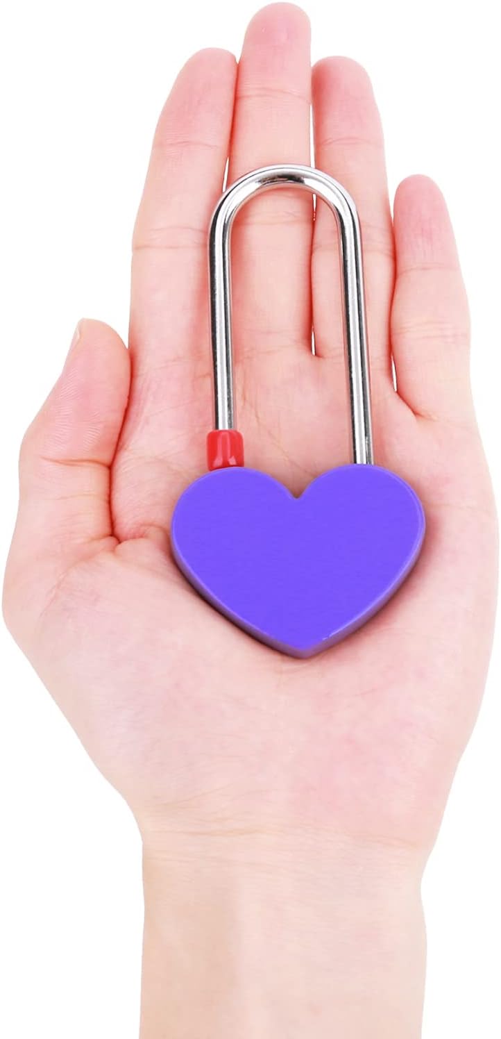 10PCS 3.5" 50mm Love Lock Heart Padlock,Purple Single Heart Wish Lock for Lovers Wedding,Valentines,Anniversary,Travel(NO Key)