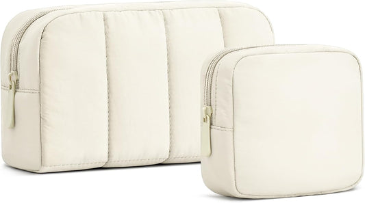 oscaurt 2 Pcs Makeup Bag Travel Toiletry Bag for Women Puffy Padded Cosmetic Pouch Purse Wide-open Makeup Organizer Case Travel Essentials