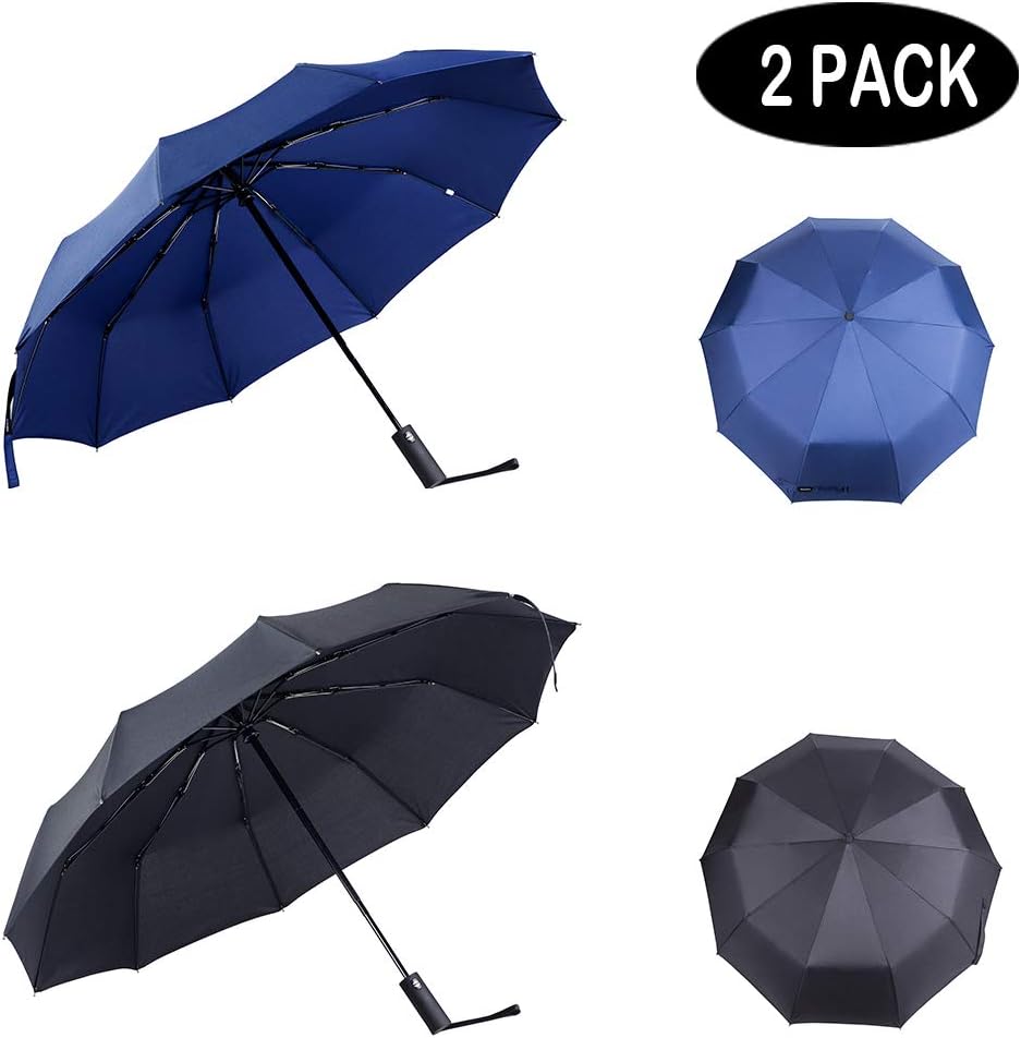 PFFY 2 Packs Travel Umbrella Windproof Auto Open & Close Collapsible Folding Small Compact Backpack Car travel Essentials Purse Umbrellas for Rain