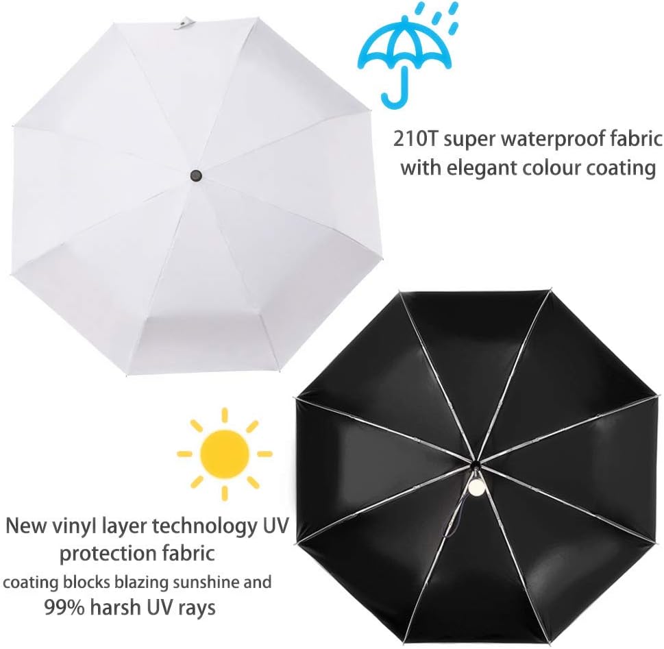 DBA FDJASGY Sun Umbrella Compact Folding Travel Umbrella Auto Open and Close for Windproof, Rainproof & 99.9% UV Protection Parasol with Black Anti-UV Coating
