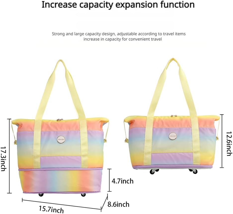 Large Travel Duffel Bag With Wheels Waterproof Lightweight, Sports Tote Gym Bag, Carry on Luggage with Dry&Wet Separation for Gym, Vacation