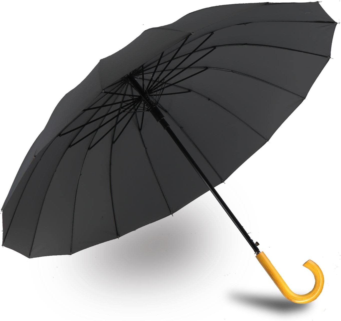 MRTLLOA 52 Inch Windproof Large Umbrellas for Rain, 16 Ribs, J Wooden Handle, 210T High-density Fabric Golf Stick Umbrella