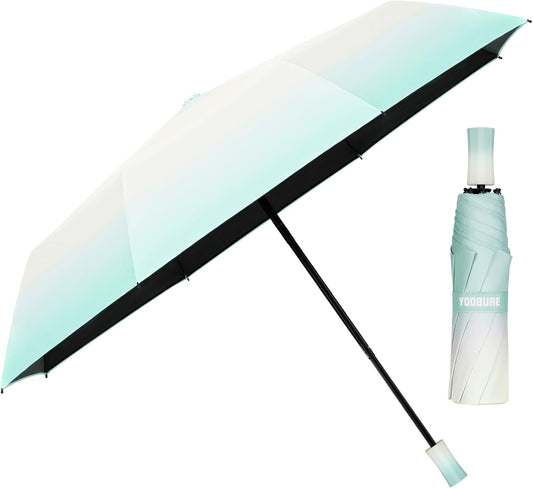 Yoobure Windproof Travel Umbrella with Wood Handle - Automatic Umbrellas for Rain & UV Sun Protection, Compact 46" Large Canopy, Lightweight Backpack Portable for Walking & Outdoor