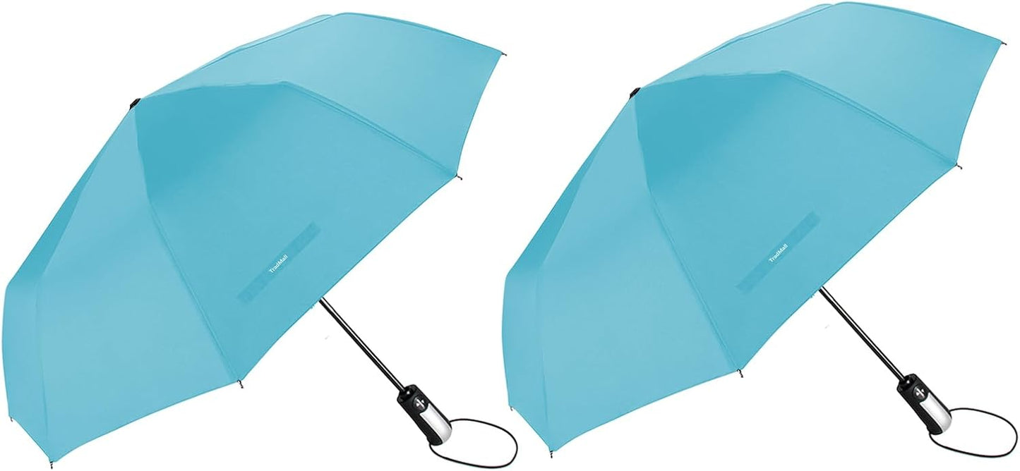 TradMall 2 Pack Travel Umbrella Windproof 46/56 Inches Large Canopy Reinforced Fiberglass Ribs Auto Open & Close
