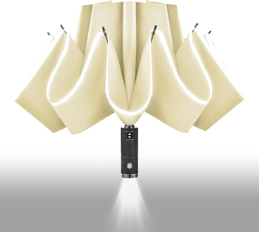 Lejorain Inside Out Umbrella Folding - Inverted LED Umbrellas Automatic Open and Close - Women Rain Umbrella Reverse Folding