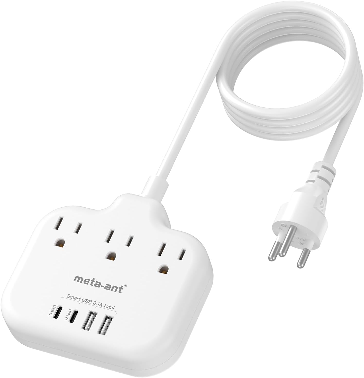 Thailand Power Adapter with 4FT Extension Cord, meta-ant Thailand Plug Adapter with 3 American Outlets 4 USB Ports(2 USB-C), Type O Adapter for US to Thailand