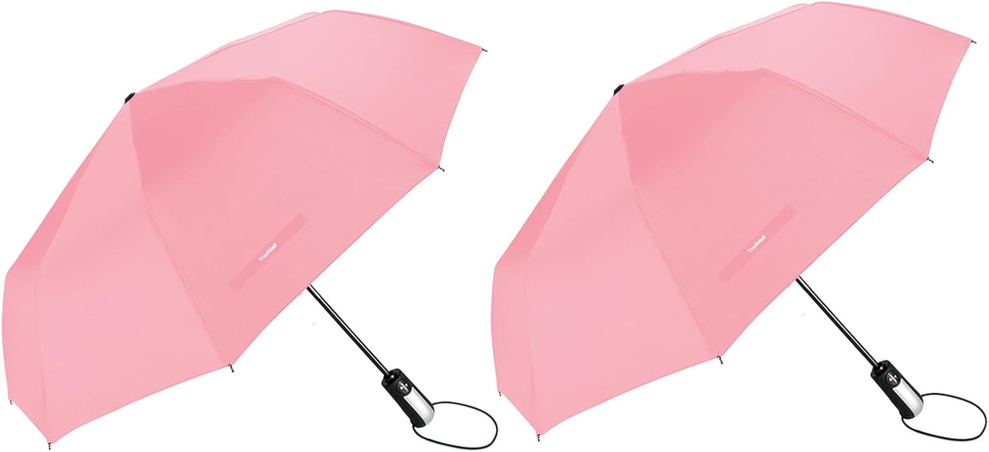 TradMall 2 Pack Travel Umbrella Windproof 46/56 Inches Large Canopy Reinforced Fiberglass Ribs Auto Open & Close