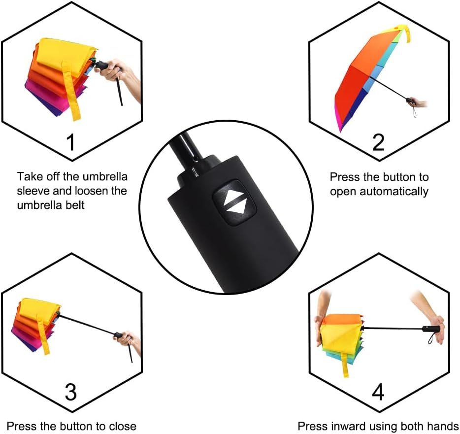 LEAGERA Rainbow Umbrella for Adults - 2 Pack, Smal Travel Umbrellas for Rain&Sun, Small, Compact, Light, Folding and Portable Rainbow Umbrella For Backpack Umbrella, Automatic Open &Close