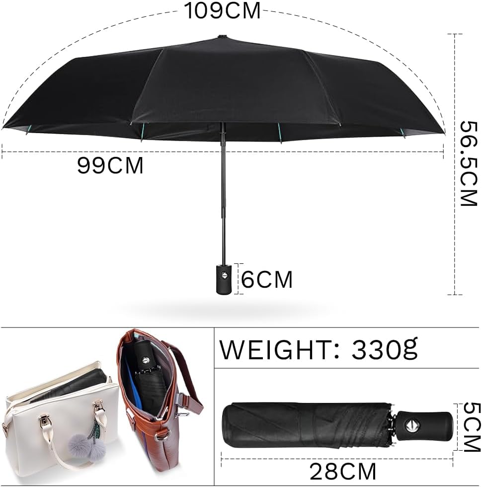 YINBAOGE Compact Travel Umbrella, Automatic Folding Windproof 8 Ribs, Lightweight Small Portable Parasol for Rain & Sun with UV Protection, Fits Car, Backpack, Purse, Men & Women