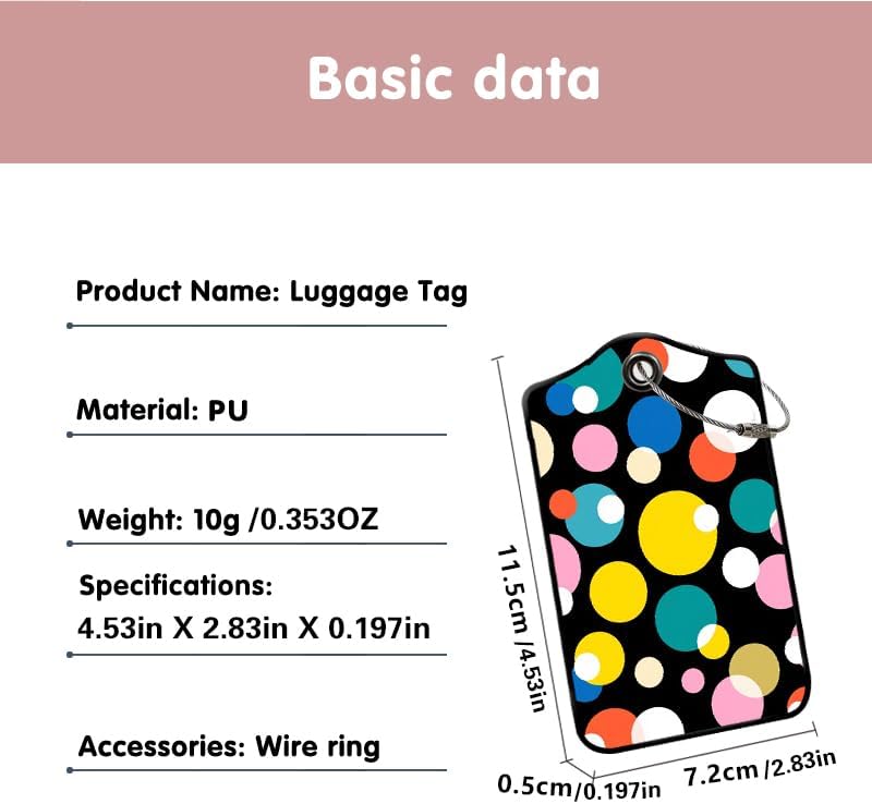 2 Pack Colored Dots Leather Luggage Tags for Suitcases, Travel Bag Tags with Privacy Cover ID Label with Stainless Steel Loop for Women Men Girls Backpack Gift (Multicolored)