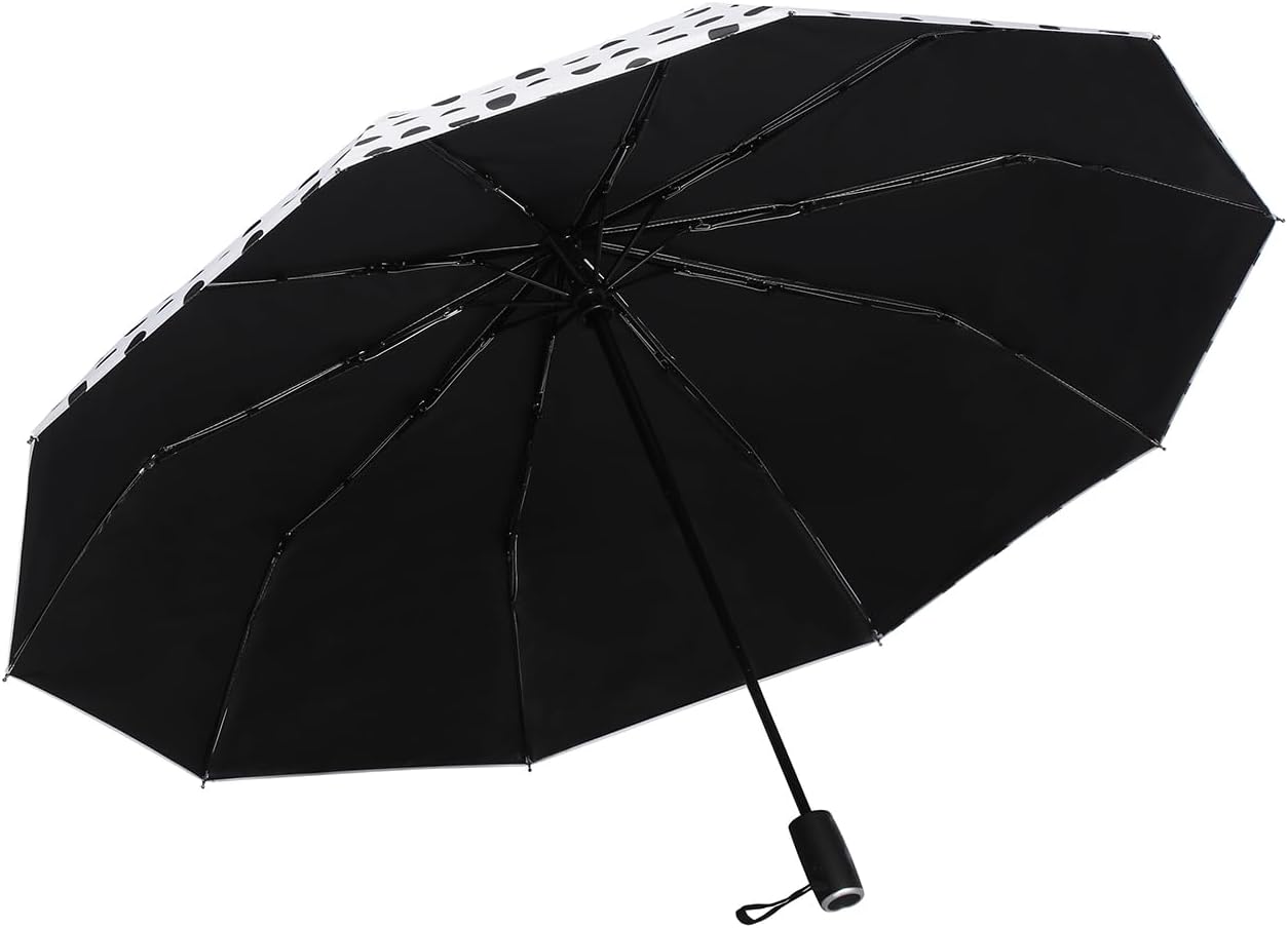 Agaric Cute Polka Dots Large Travel Umbrella for Rain & Sun, 46” UV Protection Auto Open Close Waterproof Folding Umbrella Windproof Compact Umbrella