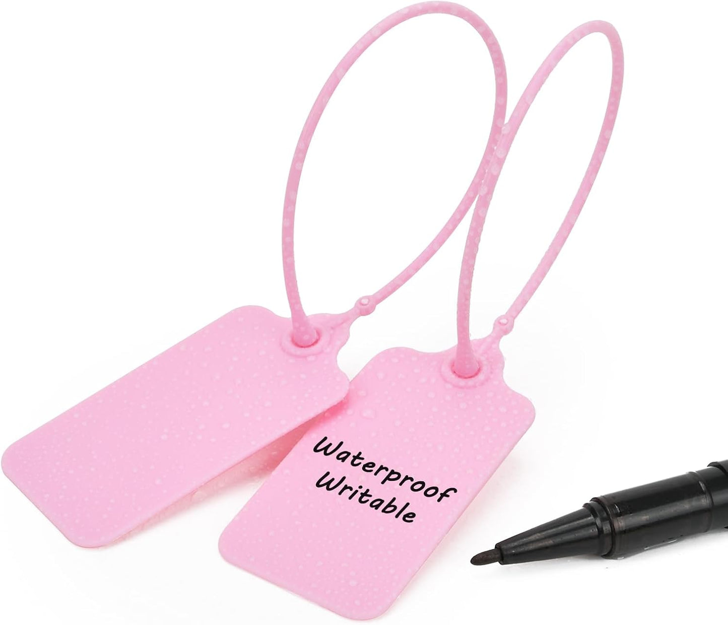 100pcs Luggage Tags Plastic Seals Shipping Label Logistics Use Sign Tie, Sealing Storage Multi Purpose Name ID Tag with Marker for Backpack, Schoolbag, Car Key (Pink)