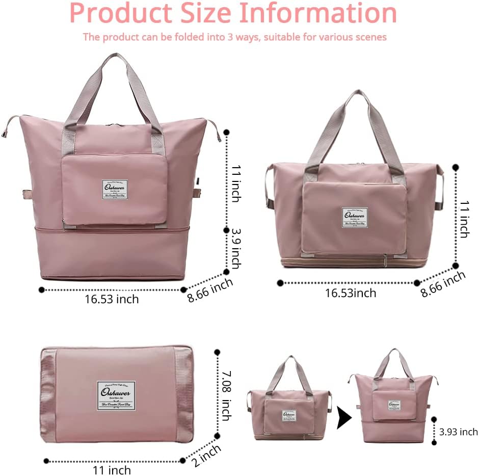 Large Capacity Foldable Travel Bag Expandable Portable Carry on Bag Dry&Wet Separation Sports Duffel Bags