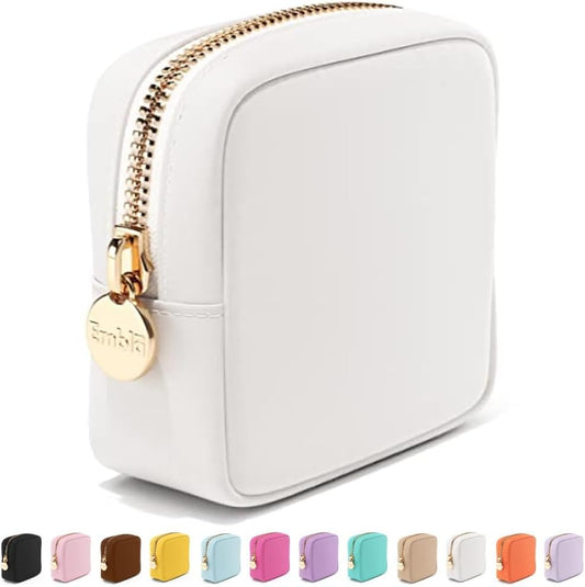 Makeup Bag Travel Cosmetics Pouch and Toiletry Bag, Nylon Zipper Pouch Purse, Cute Make Up Organizer Storage Tote for Women Girls, Waterproof Travel Skincare Case, Small Makeup Bags, White