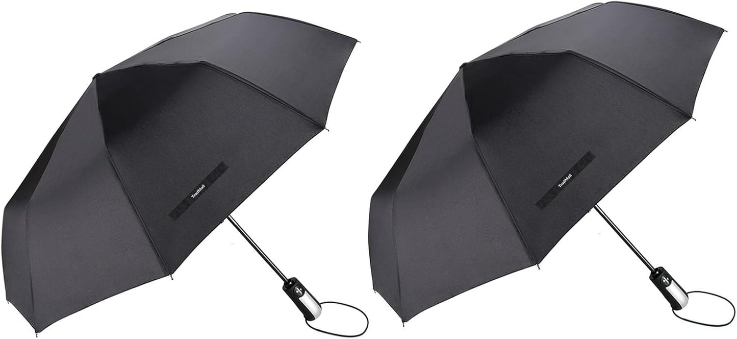 TradMall 2 Pack Travel Umbrella Windproof 46/56 Inches Large Canopy Reinforced Fiberglass Ribs Auto Open & Close