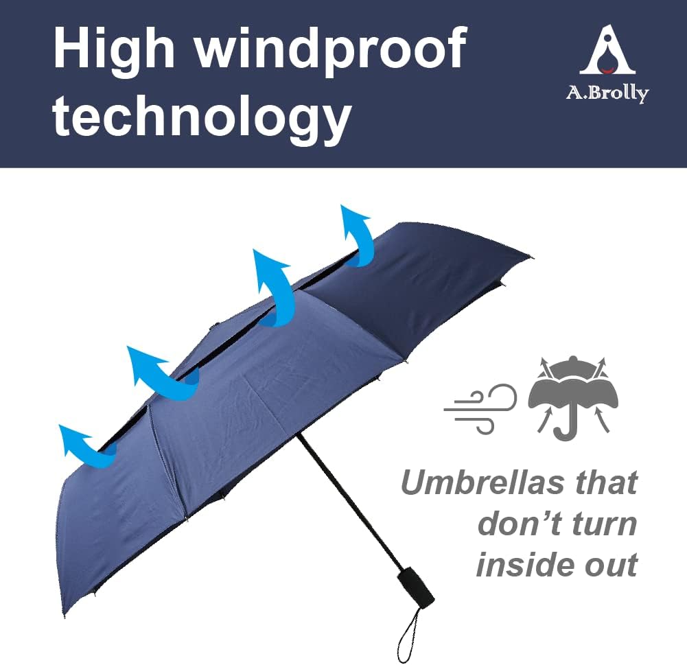 Edinburgh Large Windproof Travel Umbrella - Wind Resistant, Automatic, Strong Build to Last Steel and Fiberglass Rib, Umbrellas for Rain for Men and Women - 54 Inch Double Vented Canopy Big Enough To Fit In 2 Adults - Auto Open Close