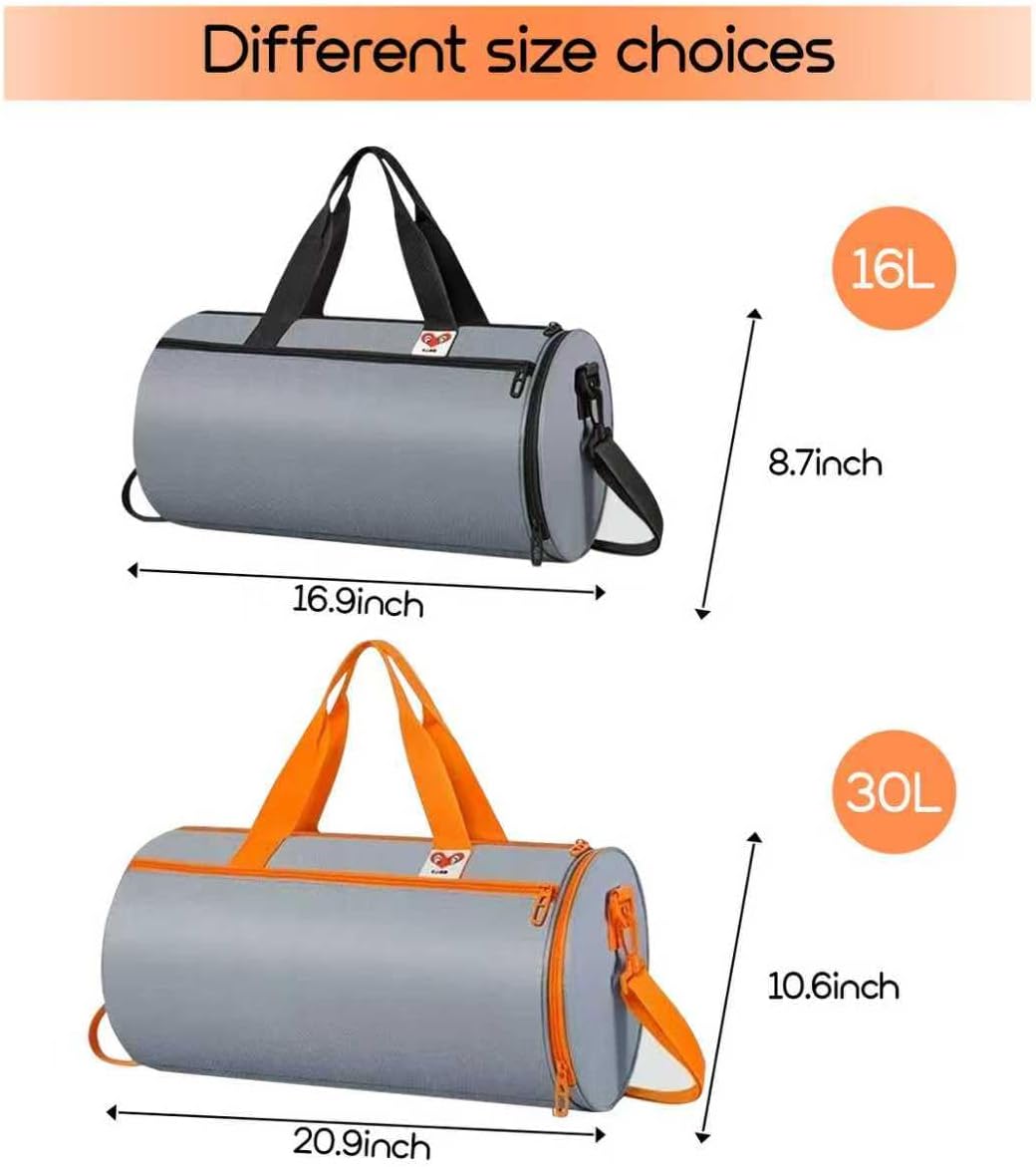 Gym Duffle Bag for Men & Women with Wet & Shoe Separated Compartment, 16 Inch and 16L Small Duffle Bag for travel Carry On, Swimming, Workout. Grey