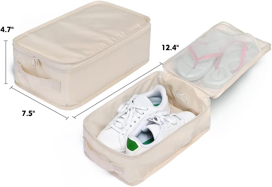 Travel Shoe Bags, Foldable Waterproof Shoe Pouches Organizer-Double Layer (4 Cream Shoe Bag)
