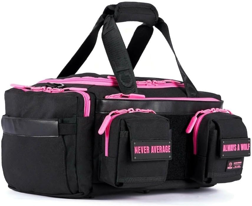 WOLFpak 20L Mini Duffle Bag for Gym & Travel | Waterproof Carry-On Weekender Bag with Shoe Compartment, Hard Bottom, and Tactical Molle System (Neon Pink)