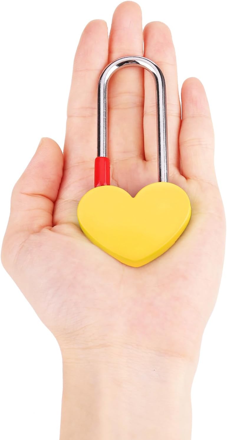 10PC 3.5" 50mm Love Lock Heart Padlock,Yellow Single Heart Wish Lock for Lovers Wedding,Valentines,Anniversary,Travel, Valentines Day, Bridge(NO Key)
