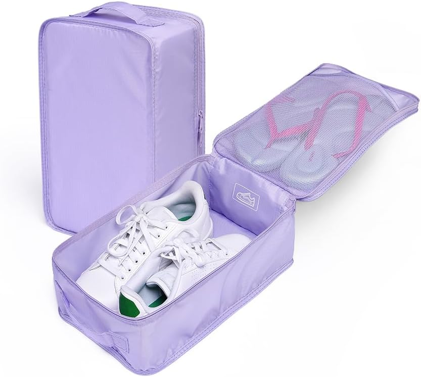 Travel Shoe Bags, Foldable Waterproof Shoe Pouches Organizer-Double Layer (2+2 Purple Shoebags)