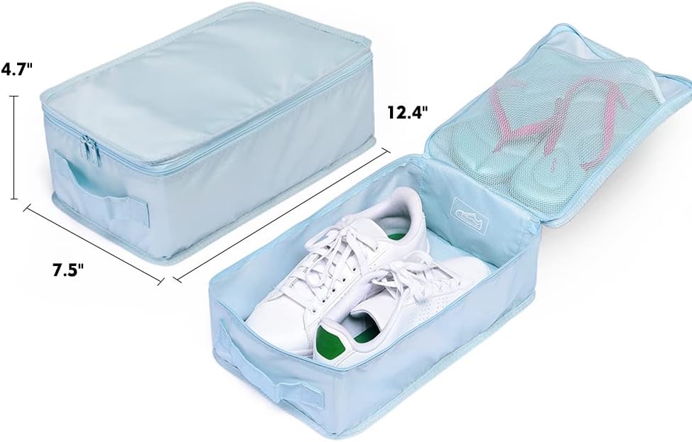 Travel Shoe Bags, Foldable Waterproof Shoe Pouches Organizer-Double Layer (4 Blue Shoe Bag)