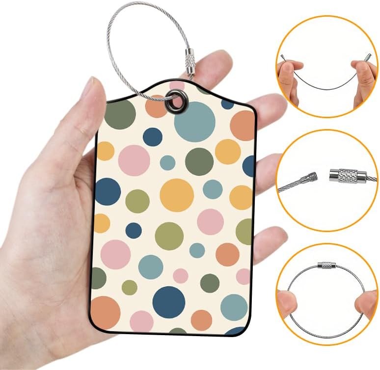 2 Pack Colored Dots Leather Luggage Tags for Suitcases, Travel Bag Tags with Privacy Cover ID Label with Stainless Steel Loop for Women Men Girls Backpack Gift (Multicolored)
