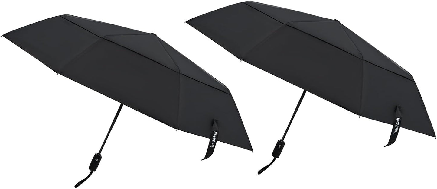 TradMall 2 Pack Travel Umbrella, Double Vented Canopy Windproof Automatic Strong Compact Folding Umbrellas for Rain Women and Men