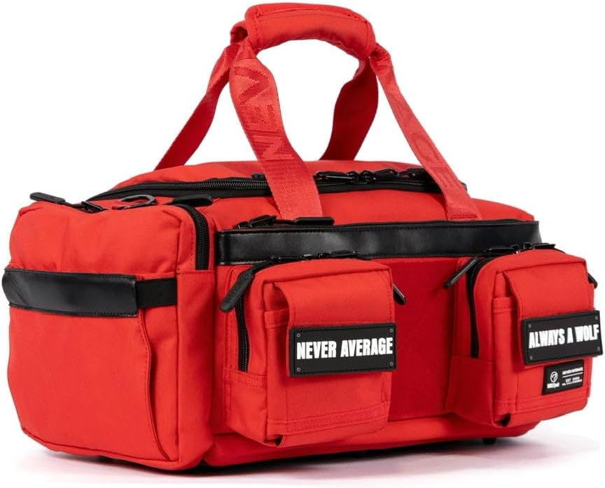 WOLFpak 20L Mini Duffle Bag for Gym & Travel | Waterproof Carry-On Weekender Bag with Shoe Compartment, Hard Bottom, and Tactical Molle System (Elite Red)