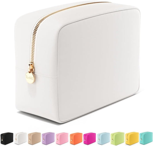 Embla Makeup Bag Travel Cosmetics Pouch and Toiletry Bag, Nylon Zipper Pouch Purse, Cute Make Up Organizer Storage Tote for Women Girls, Waterproof Travel Skincare Case, Large Makeup Bags, White