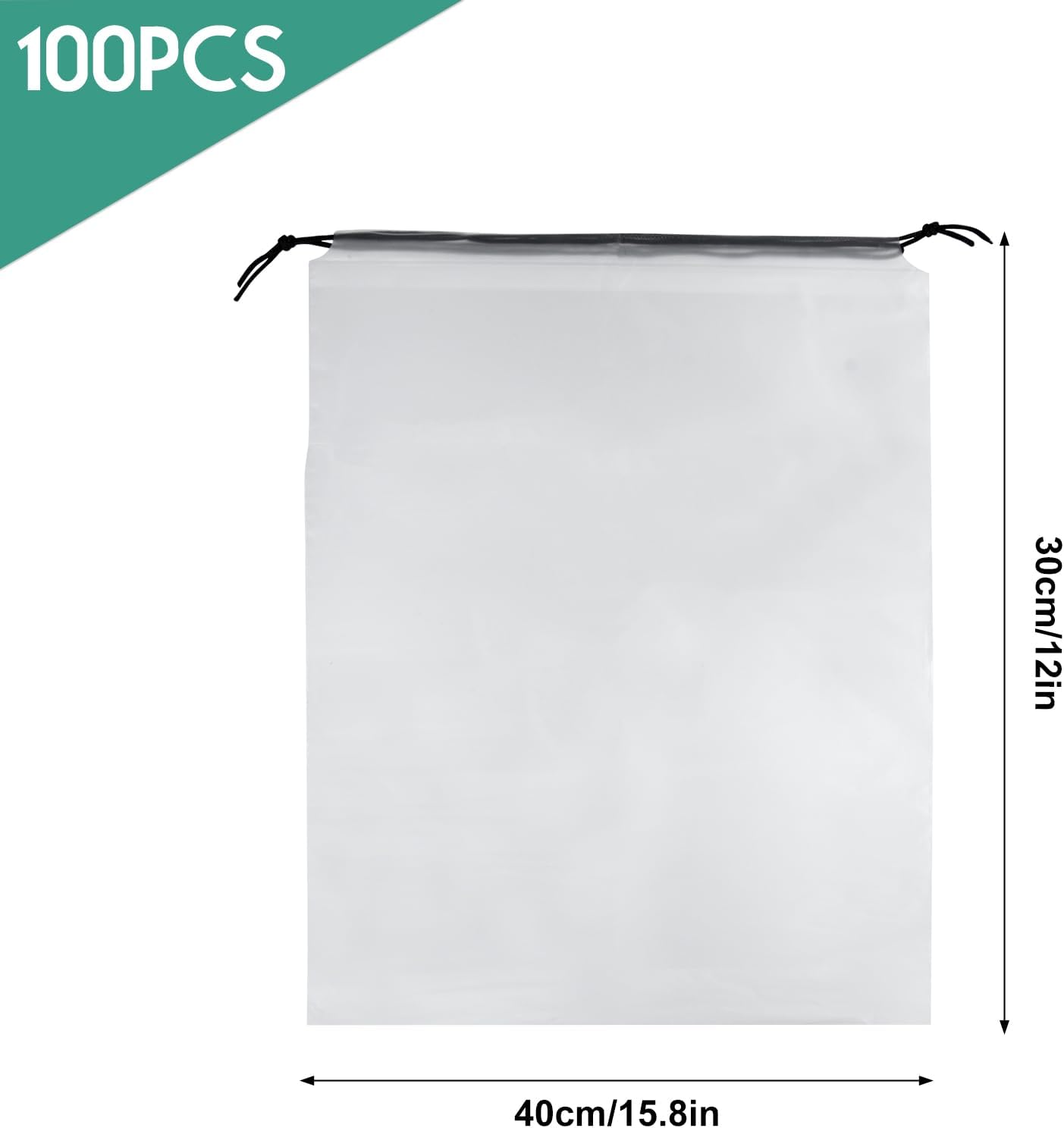 100Pcs Shoe Bags for Travel，PLULON 15.7" x 11.8" Clear Drawstring Storage Plastic Bags Shoes Organizer for Packing Waterproof Dustproof Women Men Portable Travel Essentials