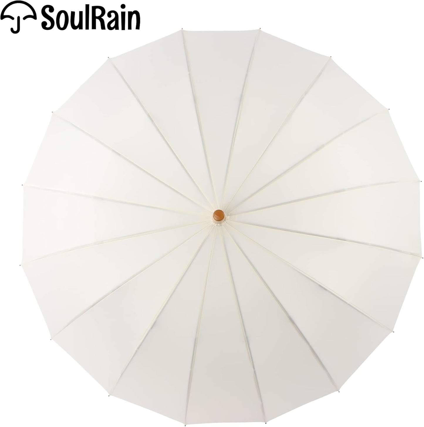 SoulRain 16 Ribs 48" Stick Umbrella Auto Open Solid Color Fashionable and Simple，Arc Classic Wood Handle，Windproof Unbreakable Stick Rain Umbrella