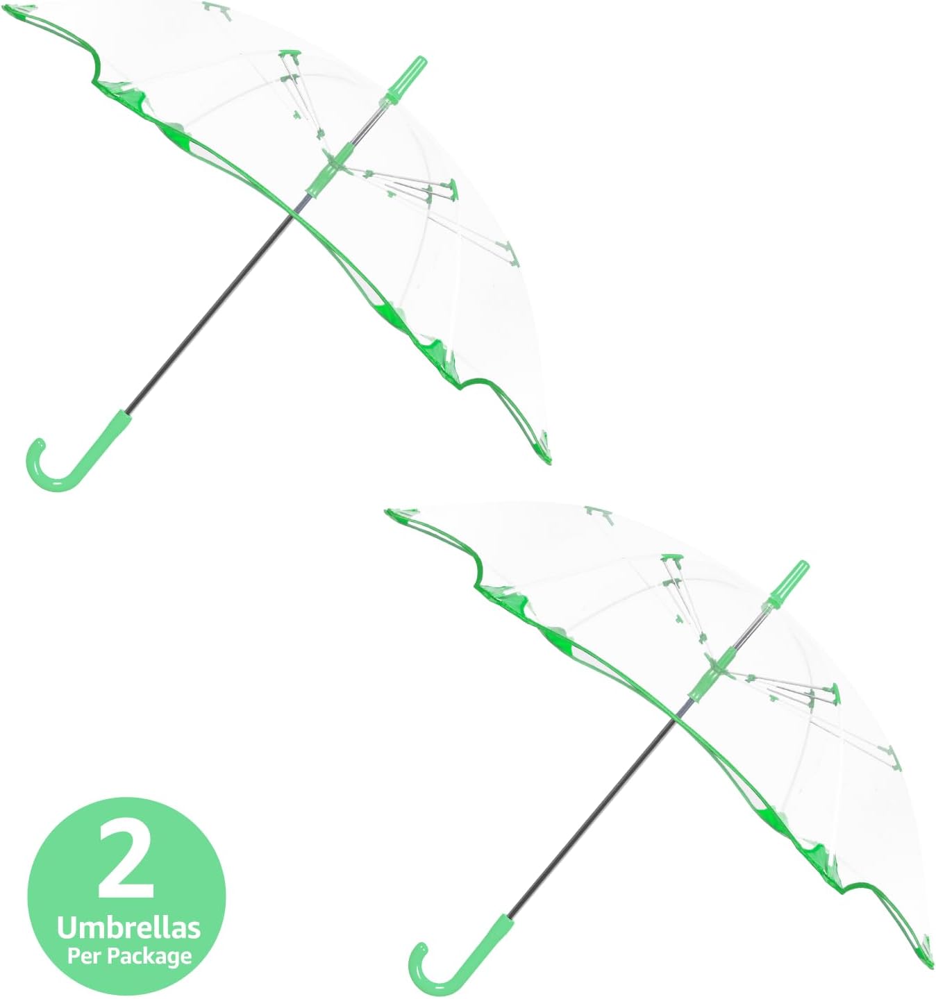 2Pcs Kids Clear Umbrella for Rain, Round Bubble Umbrella,Wide Coverage Arc 43 Inch,Auto Close,Windproof Strong Double Fiberglass Ribs With Spring Supporting for Each 6 Panels, Steel Shaft, Spoke Big Protectors for Safety