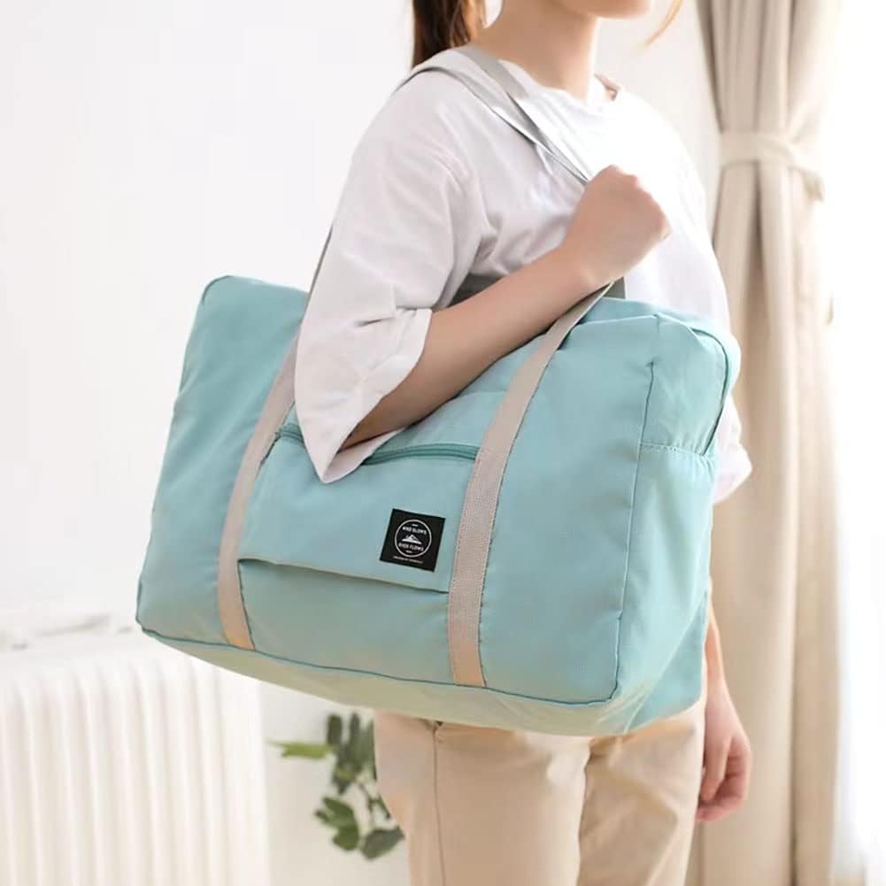 2 Pack Foldable Travel Bag Waterproof Travel Duffel Bag,Women Ladies Man Canvas Weekender Bag Overnight Carry-on Tote Duffel in Trolley Handle (Pink&Blue)…