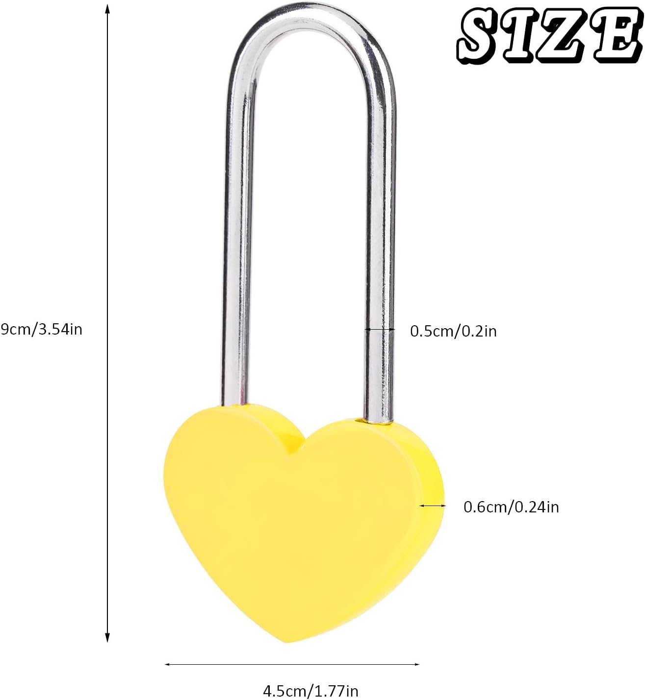 10PC 3.5" 50mm Love Lock Heart Padlock,Yellow Single Heart Wish Lock for Lovers Wedding,Valentines,Anniversary,Travel, Valentines Day, Bridge(NO Key)