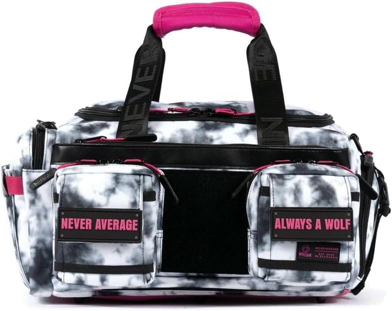 WOLFpak 20L Mini Duffle Bag for Gym & Travel | Waterproof Carry-On Weekender Bag with Shoe Compartment, Hard Bottom, and Tactical Molle System (Timber Wolf Magenta Pink)