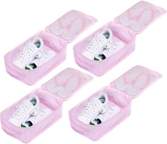 Travel Shoe Bags, Foldable Waterproof Shoe Pouches Organizer-Double Layer (4 Pink Shoe Bags)