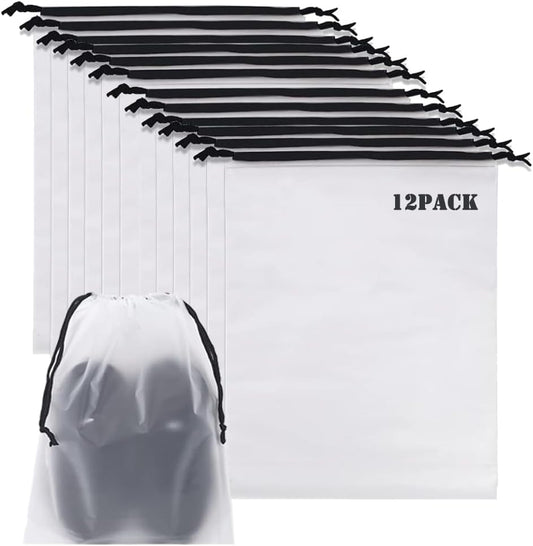 12pcs Transparent Shoe Bags for Travel 11.8in X 15.7in Protable Clear shoe bags for storage with rope,large drawstring bags for travel Men and Women
