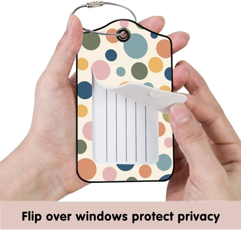 2 Pack Colored Dots Leather Luggage Tags for Suitcases, Travel Bag Tags with Privacy Cover ID Label with Stainless Steel Loop for Women Men Girls Backpack Gift (Multicolored)