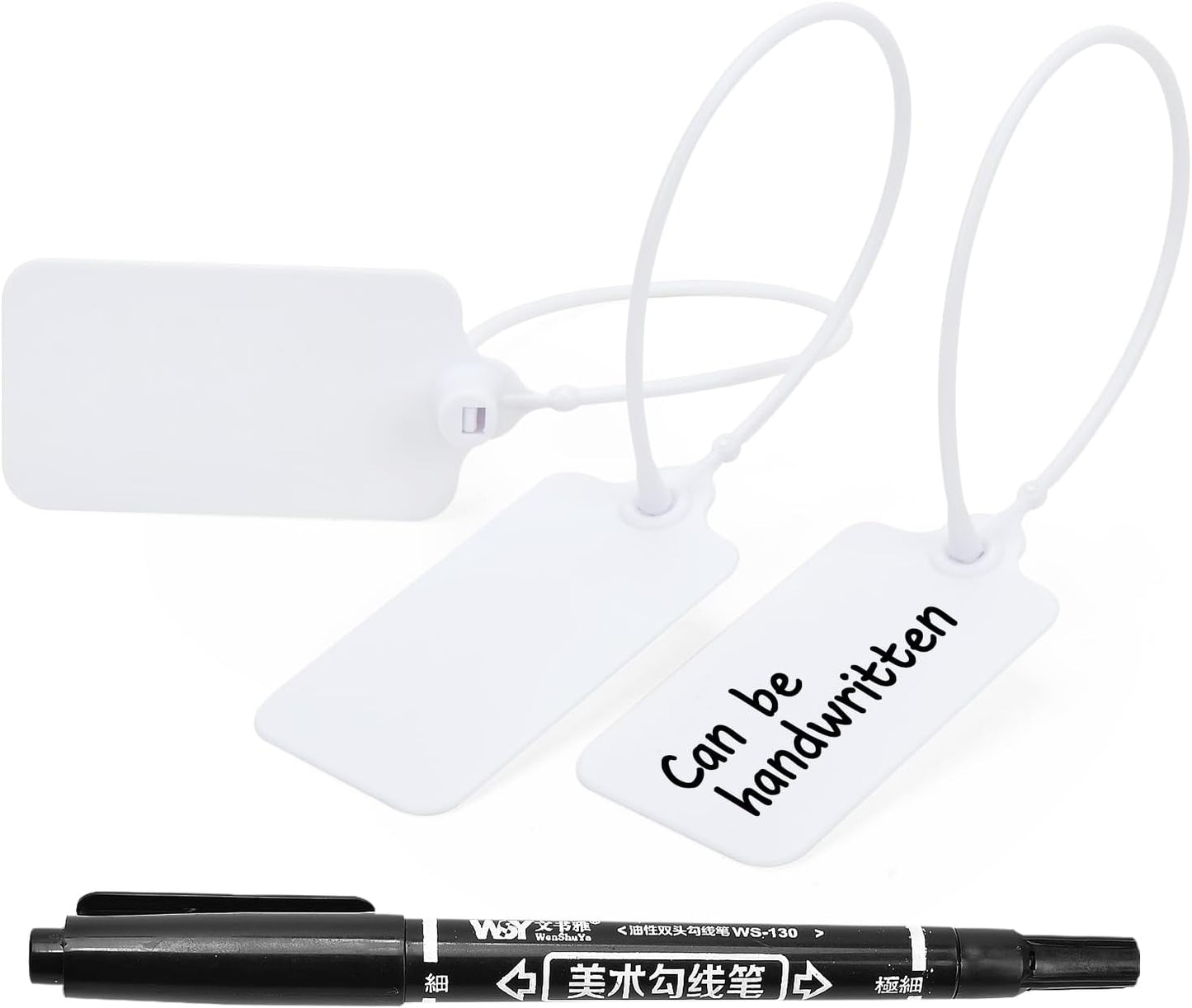 100pcs Luggage Tags Plastic Seals Shipping Label Logistics Use Sign Tie, Sealing Storage Multi Purpose Name ID Tag with Marker for Backpack, Schoolbag, Car Key (White)