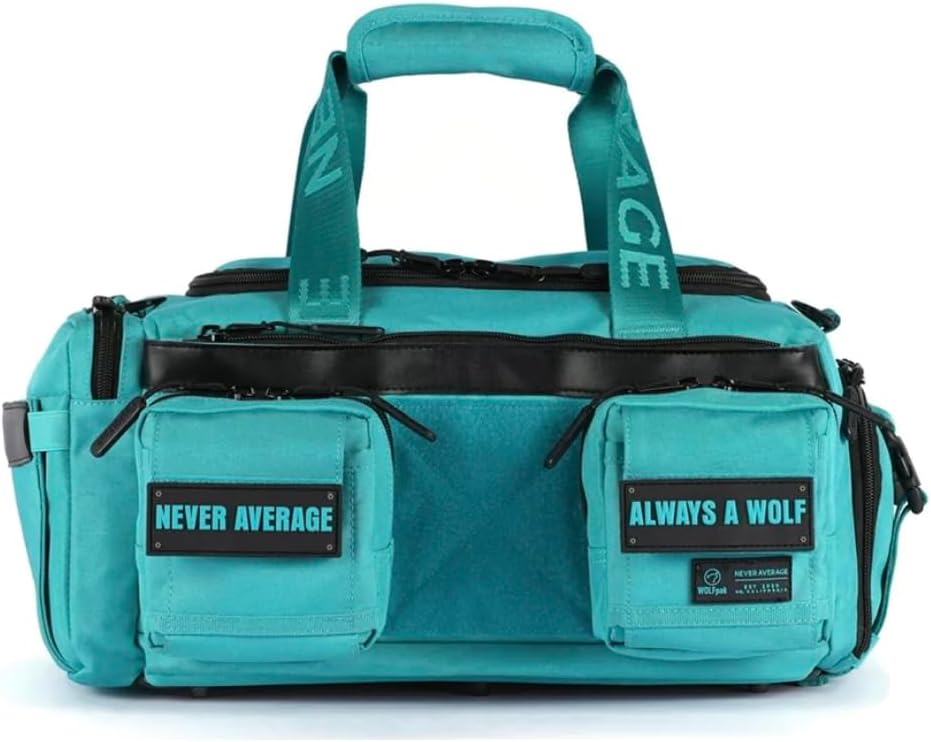 WOLFpak 20L Mini Duffle Bag for Gym & Travel | Waterproof Carry-On Weekender Bag with Shoe Compartment, Hard Bottom, and Tactical Molle System (Voodoo Aqua)