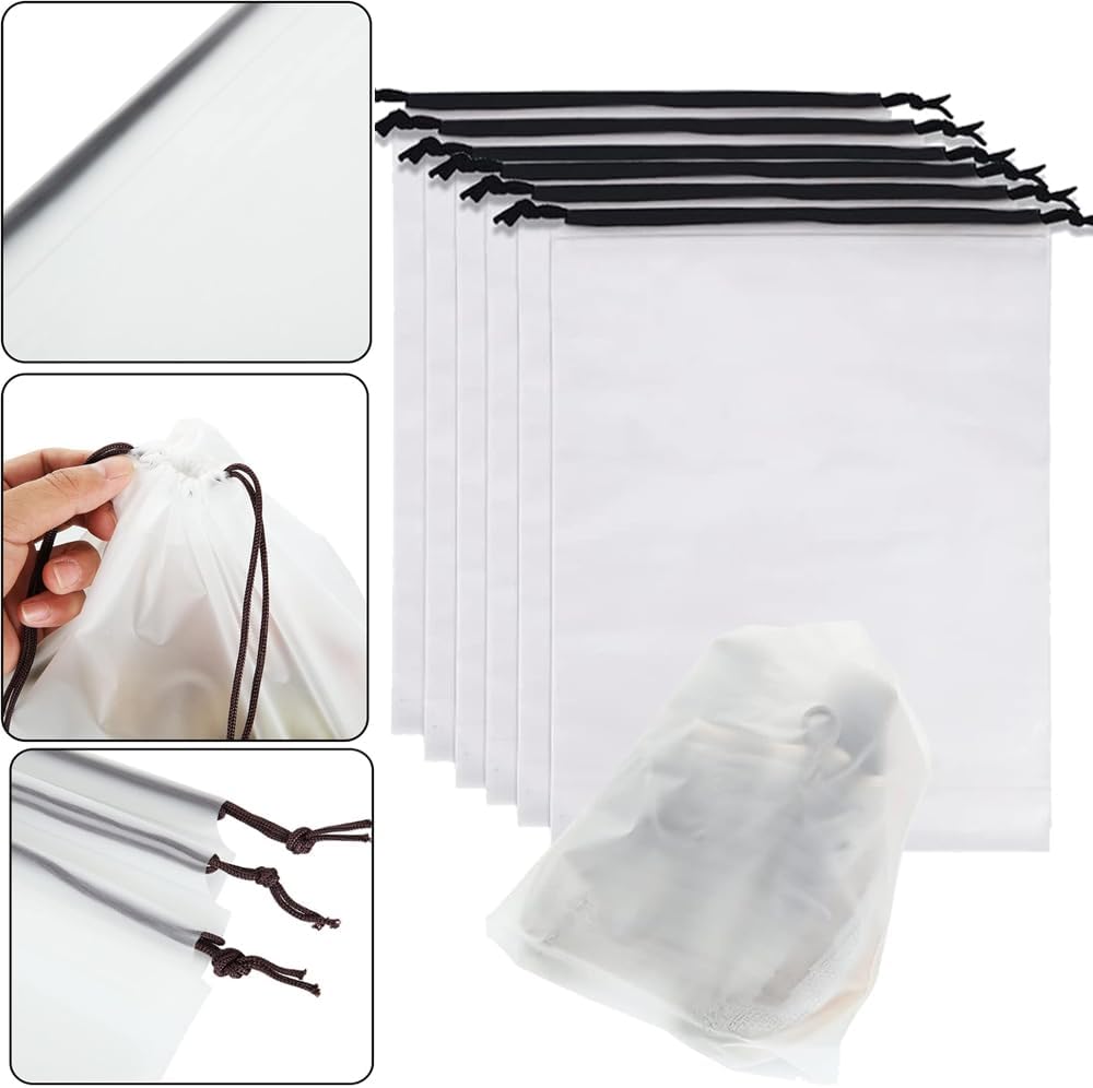 12pcs Transparent Shoe Bags for Travel 11.8in X 15.7in Protable Clear shoe bags for storage with rope,large drawstring bags for travel Men and Women